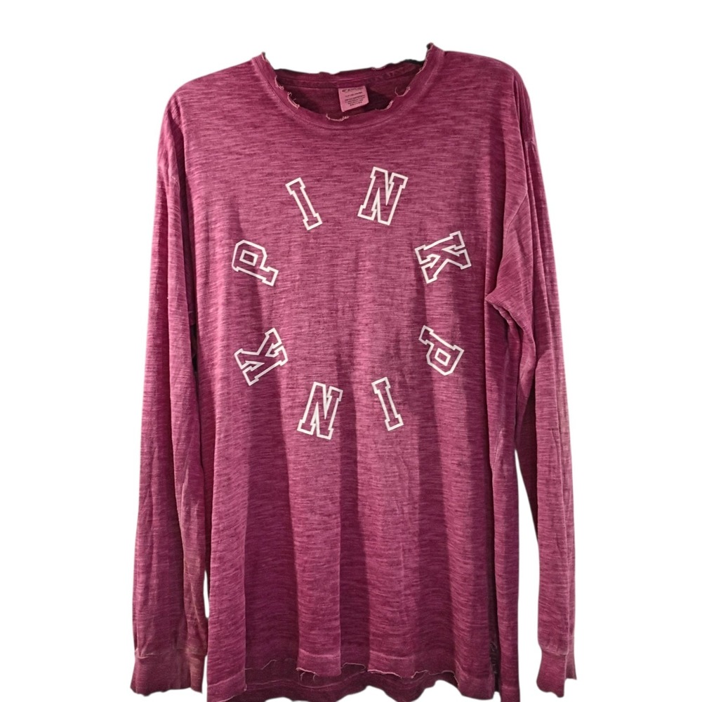 Victoria's Secret PINK Oversized Distressed Hem Pink Shirt Women's Size Small